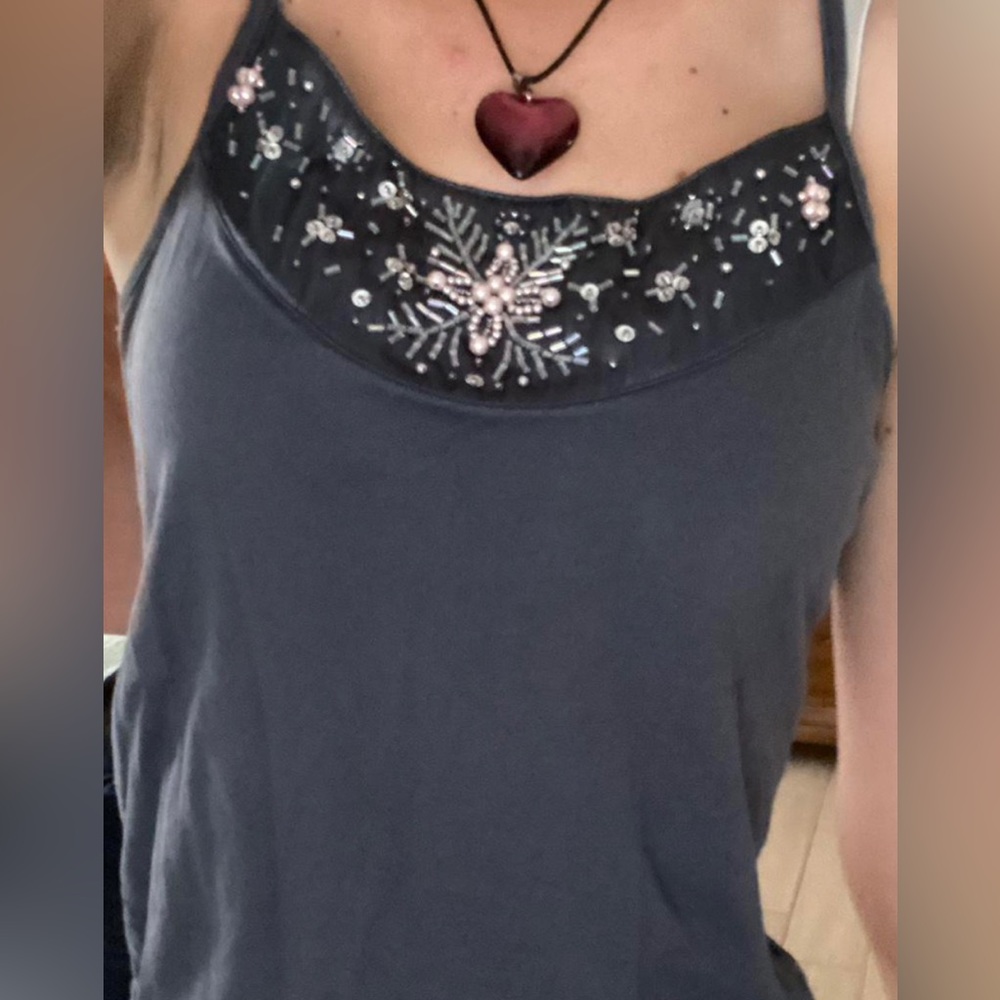 Beaded Old Navy 100% cotton dark grey camisole